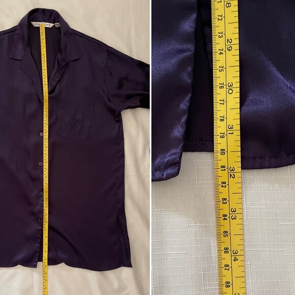 Vintage Victorias Secret Purple Satin Long Button-Up Nightshirt Pajama Top Sz XS - Picture 7 of 12